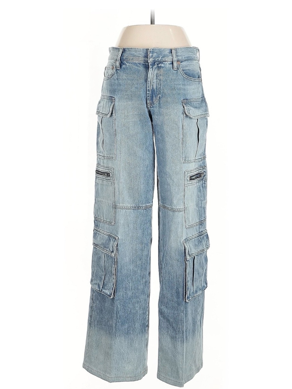 Alice + Olivia Cay Baggy Cargo Jeans Wide Leg Relaxed Brea Blue 27 $398